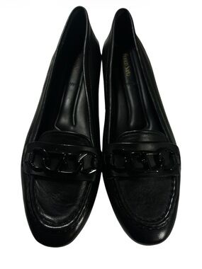 Franco Sarto Sartorial Black Leather Chain Loafers Size 10